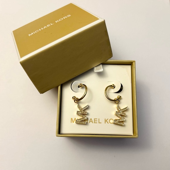 Michael Kors Pave MK Dangle Earrings Gold-tone NWT - Picture 4 of 5